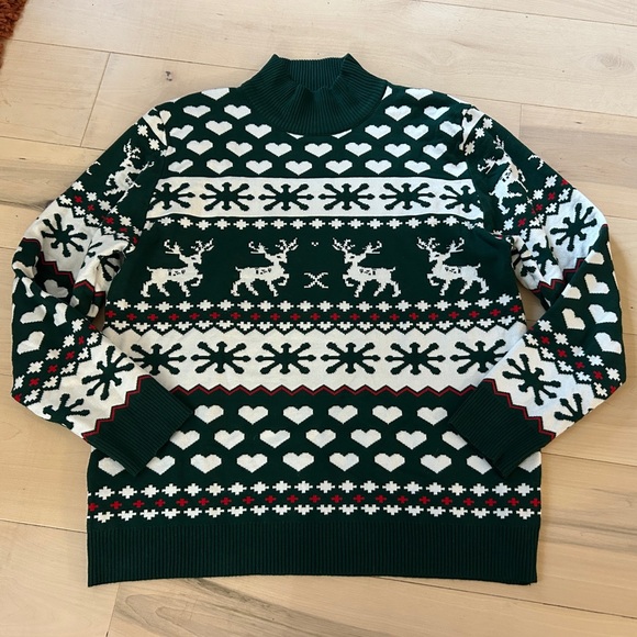 Ugly Christmas Sweater Reindeer Hearts Green/Red/White XL - Picture 12 of 12